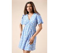 Dorothy Perkins Women's Petite Blue Ditsy Frill Detail Angel Sleeve Mini Dress | Size: 14 Dorothy Perkins Blue 14