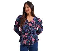 Dorothy Perkins Women's Petite Blue Floral Button Detail Printed Peplum Blouse | Size: 10 Dorothy Perkins Floral 10