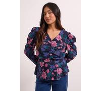 Dorothy Perkins Women's Petite Blue Floral Button Detail Printed Peplum Blouse | Size: 12 Dorothy Perkins Floral 12