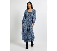 DOROTHY PERKINS Petite Blue Square Neck Blouson Sleeve Tiered Maxi Dress 12