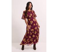 Petite Brown Frill Cape Sleeve Tiered Printed Chiffon Midi Dress Dorothy Perkins Brown 14