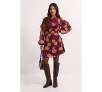 Petite Brown Frill Detail Blouson Sleeve Mini Dress Dorothy Perkins Brown 18