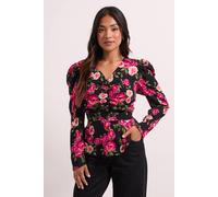 Dorothy Perkins Petite Button Detail Printed Peplum Blouse Floral, 10, Floral