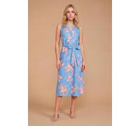 Dorothy Perkins Petite Button Down Belted Printed Midi Dress, 16, Blue