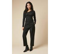 Dorothy Perkins Petite Button Front Ankle Grzer Trouser, 12, Black