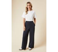 Womens Petite Button Tailored Wide Leg Trouser Navy 14