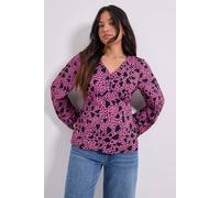 Dorothy Perkins Petite Button Tie Detail Printed Top In Dusty Pink dusty pink 14