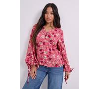 Dorothy Perkins Petite Button Tie Detail Printed Top In Pink pink 12