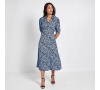 Dorothy Perkins Petite Collared Button Detail Puff Sleeve Midi Dress BERRY FLORAL SIZE 10