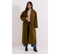 Dorothy Perkins Petite Collarless Single Breasted Faux Wool Coat In Olive olive 14
