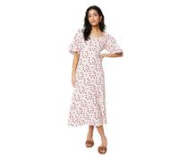 Dorothy Perkins Women's Petite Ditsy Ruched Front Puff Sleeve Jersey Midi Dress in Ivory | Size: 16 Dorothy Perkins Ivory 16