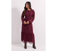 Dorothy Perkins Petite Dobby Chiffon Tiered Blouson Sleeve Midaxi Dress In Chocolate chocolate 18
