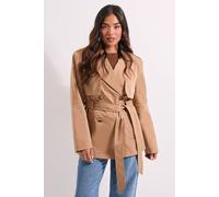 Dorothy Perkins Petite Double Breasted Belted Trench Coat In Camel camel 12