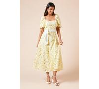Dorothy Perkins Petite Dp Luxe Cutwork Lace Contrast Belt Midi Dress In Lemon lemon 8