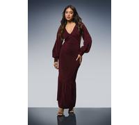 Dorothy Perkins Women's Petite DP Luxe Gathered Neck Split Front Sparkle Jersey Midaxi Dress in Berry | Size: 8 Dorothy Perkins Berry 8