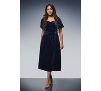Dorothy Perkins Petite Dp Luxe Gathered Waist Velvet Midi Dress In Navy navy 8