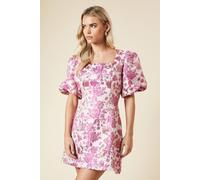 Petite DP Luxe Jacquard Square Neck Mini Dress Dorothy Perkins Pink 10