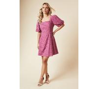 Womens Petite DP Luxe Lace Puff Sleeve Mini Dress Rose 12