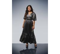 Dorothy Perkins Petite Dp Luxe Metallic Puff Sleeve Tiered Maxi Dress In Silver silver 16