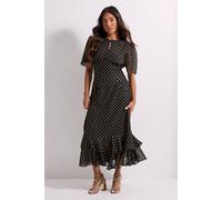 Dorothy Perkins Petite Dp Luxe Metallic Spot Chiffon Ruffle Hem Midi Dress In Black black 18