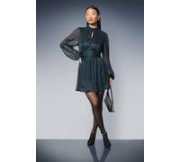 Dorothy Perkins Petite Dp Luxe Sparkle Plisse Jersey High Neck Mini Dress In Blue blue 16