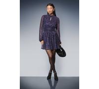 Dorothy Perkins Women's Petite DP Luxe Sparkle Plisse Jersey High Neck Mini Dress in Purple | Size: 16 Dorothy Perkins Purple 16