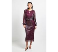 Dorothy Perkins Women's Petite DP Luxe Sparkle Plisse Jersey Keyhole Twist Front Midi Dress in Pink | Size: 12 Dorothy Perkins Pink 12