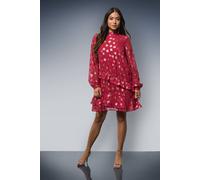 Dorothy Perkins Women's Petite DP Luxe Star Jacquard Ruffle Shift Mini Dress in Red | Size: 16 Dorothy Perkins Red 16