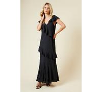 Womens Petite DP Luxe Textured Sleeveless Ruffle Midi Dress Black 8