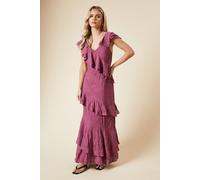 Womens Petite DP Luxe Textured Sleeveless Ruffle Midi Dress Rose 16