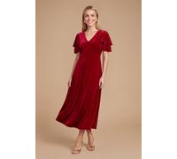 Dorothy Perkins Women's Petite DP Luxe Velvet Double Flutter Midi Dress in Red | Size: 18