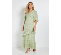 Dorothy Perkins Women's Petite DP Luxe Wrap Front Puff Sleeve Ruffle Maxi Dress in Sage | Size: 14 Dorothy Perkins Sage 14
