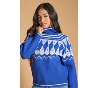 Dorothy Perkins Petite Fairisle Funnel Neck Jumper In Cobalt cobalt