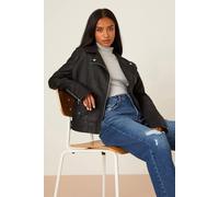 Womens Petite Faux Leather Biker Jacket Black 6