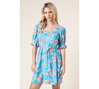 Dorothy Perkins Petite Floral Frill Neckline Tie Back Mini Dress In Blue blue 6