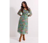 Petite Floral Printed Lace Trim Blouson Sleeve Midi Dress Dorothy Perkins Floral 10