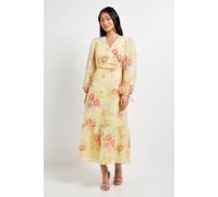 Dorothy Perkins Petite Floral Printed Wrap Detail Blouson Sleeve Maxi Dress floral