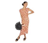 Dorothy Perkins Petite Floral Ruffle Sleeve Button Midi Dress, 10, Rust