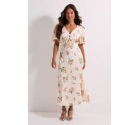 Dorothy Perkins Petite Floral Tie Front Button Down Puff Sleeve Midi Dress floral