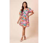 Dorothy Perkins Women's Petite Floral Trim Detail Puff Sleeve Mini Dress | Size: 10 Dorothy Perkins Floral 10