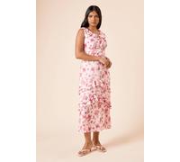 Womens Petite Frill Neck Ruffle Detail Maxi Dress Pink 16