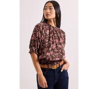 Dorothy Perkins Petite Frill Neck Shirred Cuff Blouse In Chocolate chocolate 12