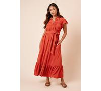 Petite Frill Sleeve Belted Midi Shirt Dress Dorothy Perkins Orange 6
