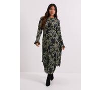 Dorothy Perkins Women's Petite Frill Sleeve Ruffle Detail Printed Midi Dress in Black | Size: 12 Dorothy Perkins Black 12