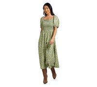 Dorothy Perkins Women's Petite Green Ditsy Shirred Bodice Puff Sleeve Midi Dress | Size: 8 Dorothy Perkins Green 8