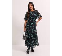 Dorothy Perkins Women's Petite Green Floral Frill Cape Sleeve Tiered Printed Chiffon Midi Dress | Size: 8 Dorothy Perkins Green 8