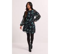Dorothy Perkins Petite Green Floral Frill Detail Blouson Sleeve Mini Dress green 6