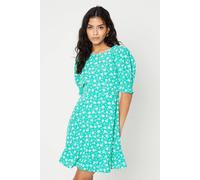 Dorothy Perkins Petite Green Floral Frill Hem Mini Dress, 10, Green