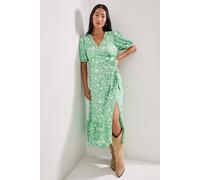 Dorothy Perkins Petite Green Floral Puff Sleeve Wrap Front Midi Dress floral 8