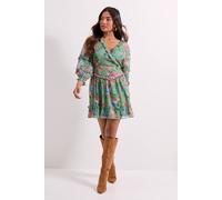 Petite Green Floral Ruffle Trim Wrap Front Printed Mini Dress Dorothy Perkins Floral 10
